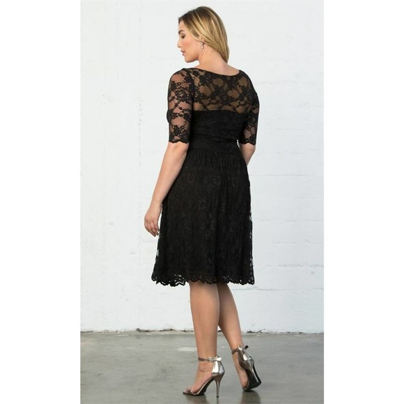 Kiyonna Womens Dress Black Lace Luna Style Party Cocktail Illusion Yoke 1X LBD - Picture 5 of 12